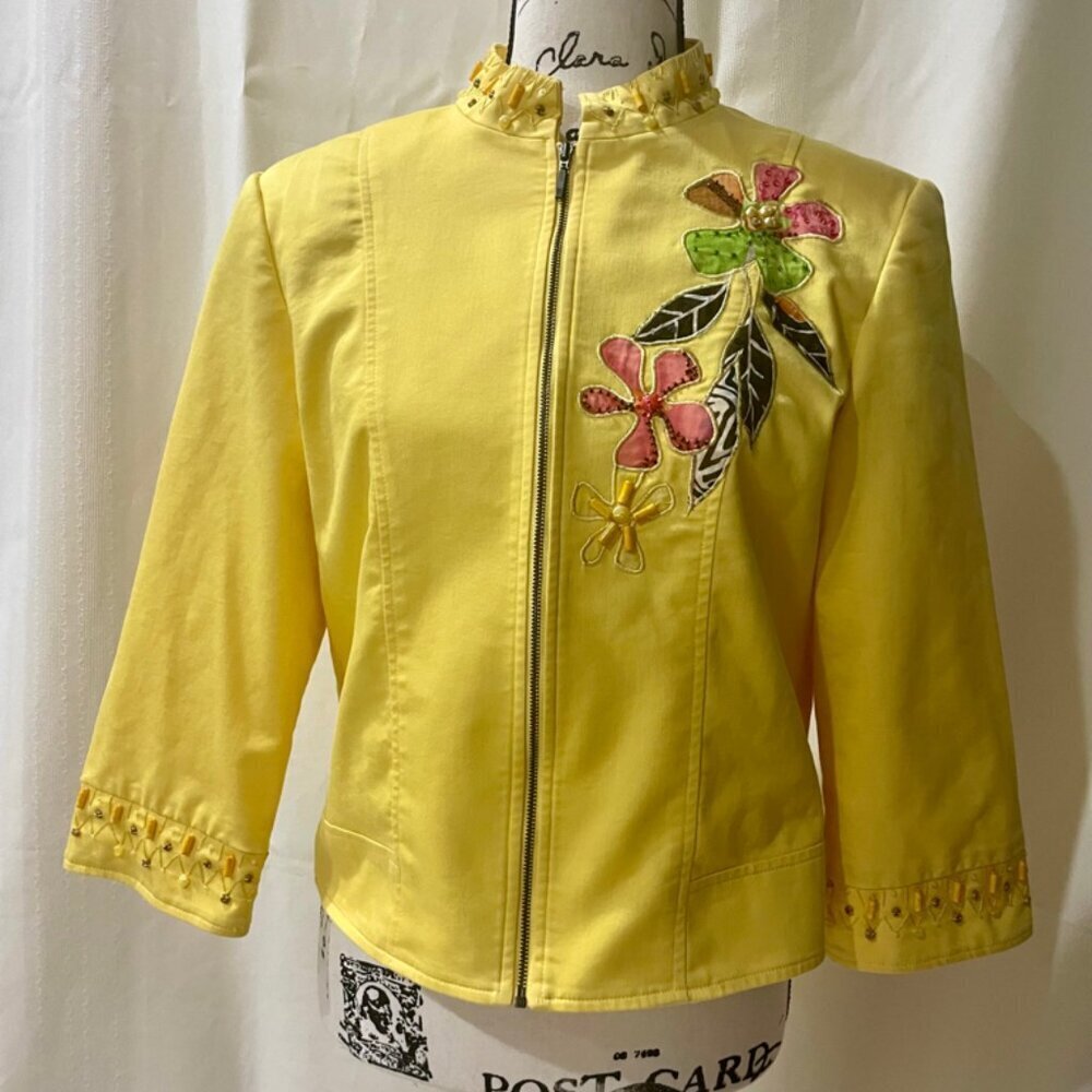 VINTAGE PATCHNGTON YELLOW EMBROIDERED ZIPPED BLAZER JACKET SIZE SMALL - Picture 6 of 11